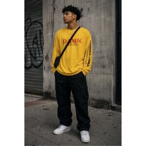 Kendrick Lamar DAMN Tour Long Sleeve Shirt Yellow TDE Graphic Tee XL